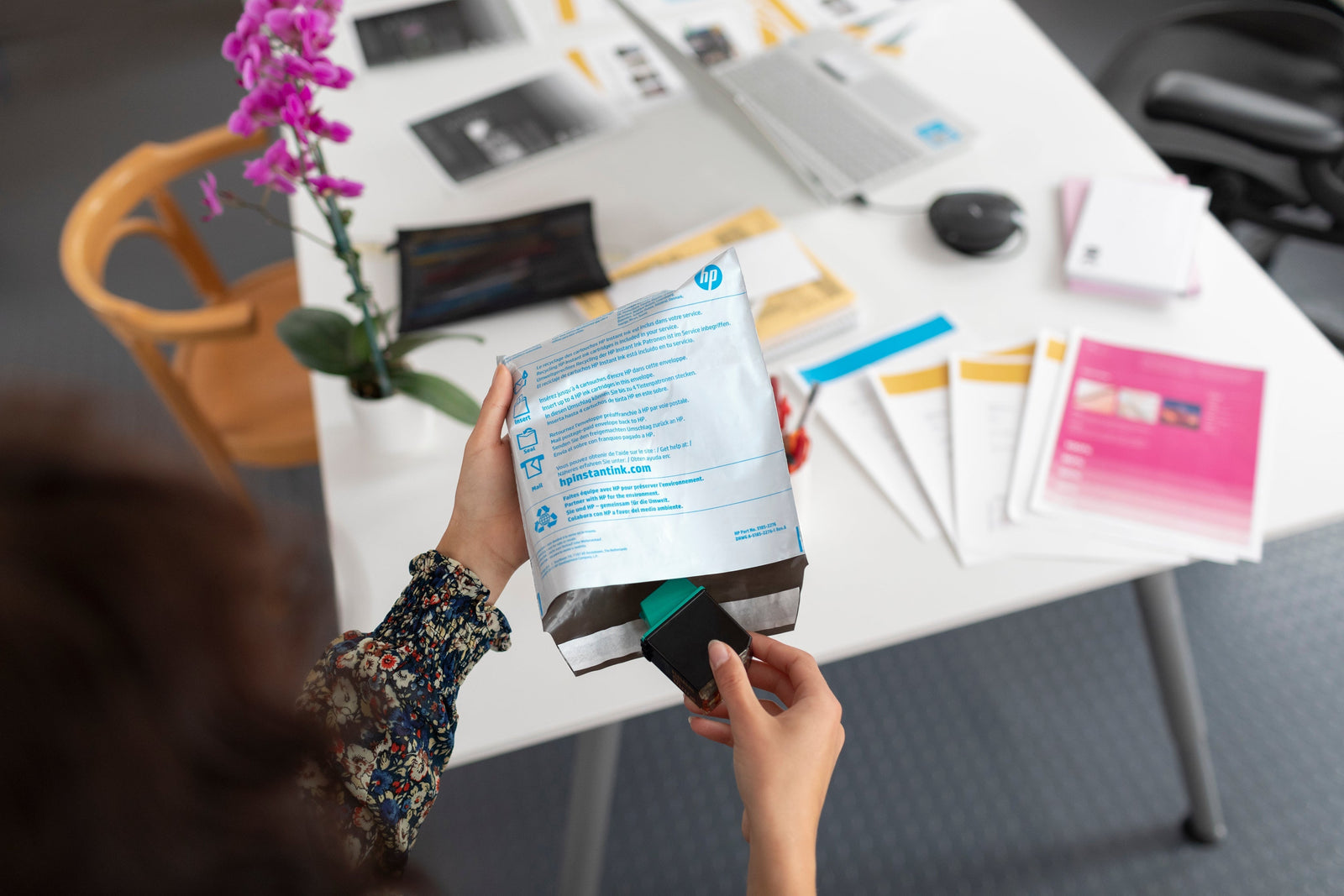 a lady recycles her old ink with crazy kangaroo