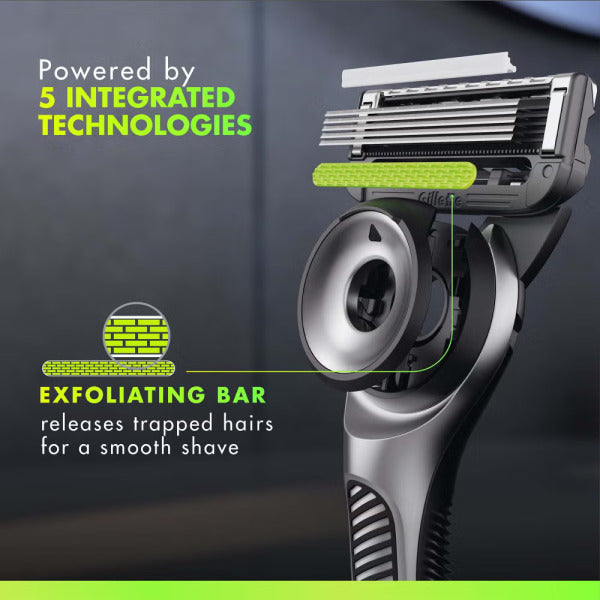 Gillette Labs Razor with Exfoliating Bar – Magnetic Stand, Travel Case and 4 Blade Refills