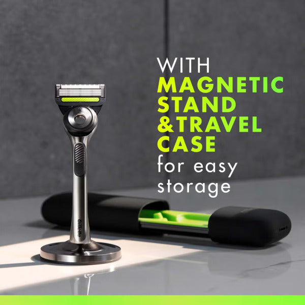 Gillette Labs Razor with Exfoliating Bar – Magnetic Stand, Travel Case and 4 Blade Refills