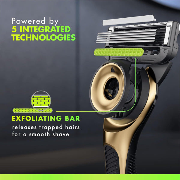 Gillette Labs Men's Razor, Champion Gold with Reusable Handle and 2 Refill Cartridges