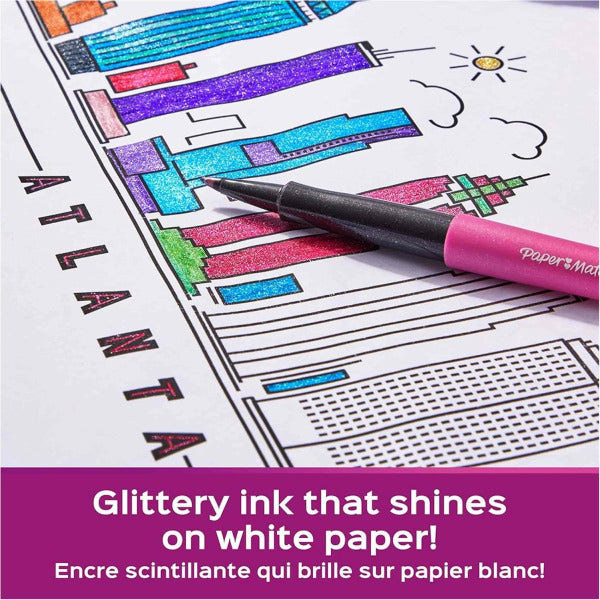 Paper Mate Metallic Felt Tip Pens, 0.7mm Medium Tip, Assorted Colours, Pack of 6 (21373619)