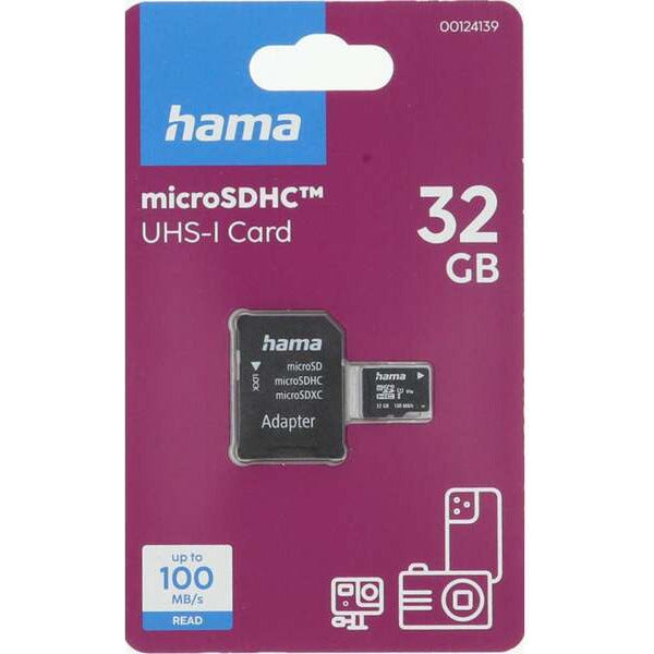 Hama 32GB microSDHC Memory Card, Class 10, 100MB/s, with SD Adapter - 124139