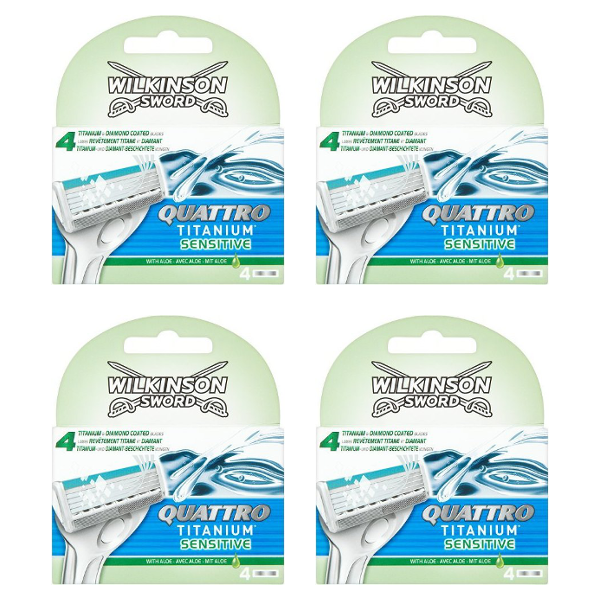 Wilkinson Quattro Titanium Sensitive - 16 Blades (4 Packs of 4)