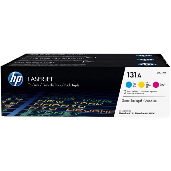 HP 131A 3-Pack Cyan/Magenta/Yellow Original LaserJet Toner Cartridges - U0SL1AM