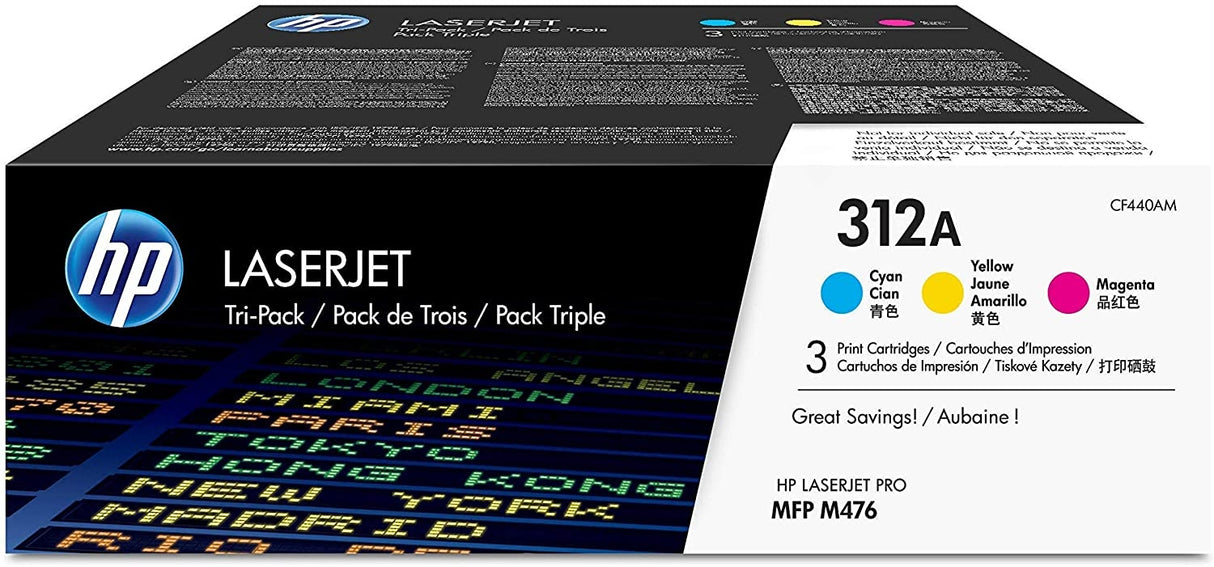HP 312A 3-Pack Cyan/Magenta/Yellow Original LaserJet Toner Cartridges - CF440AM