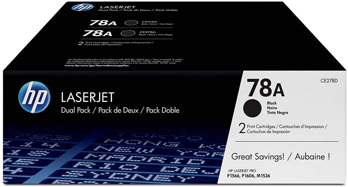HP 78A 2-Pack Black Original LaserJet Toner Cartridges - CE278AD