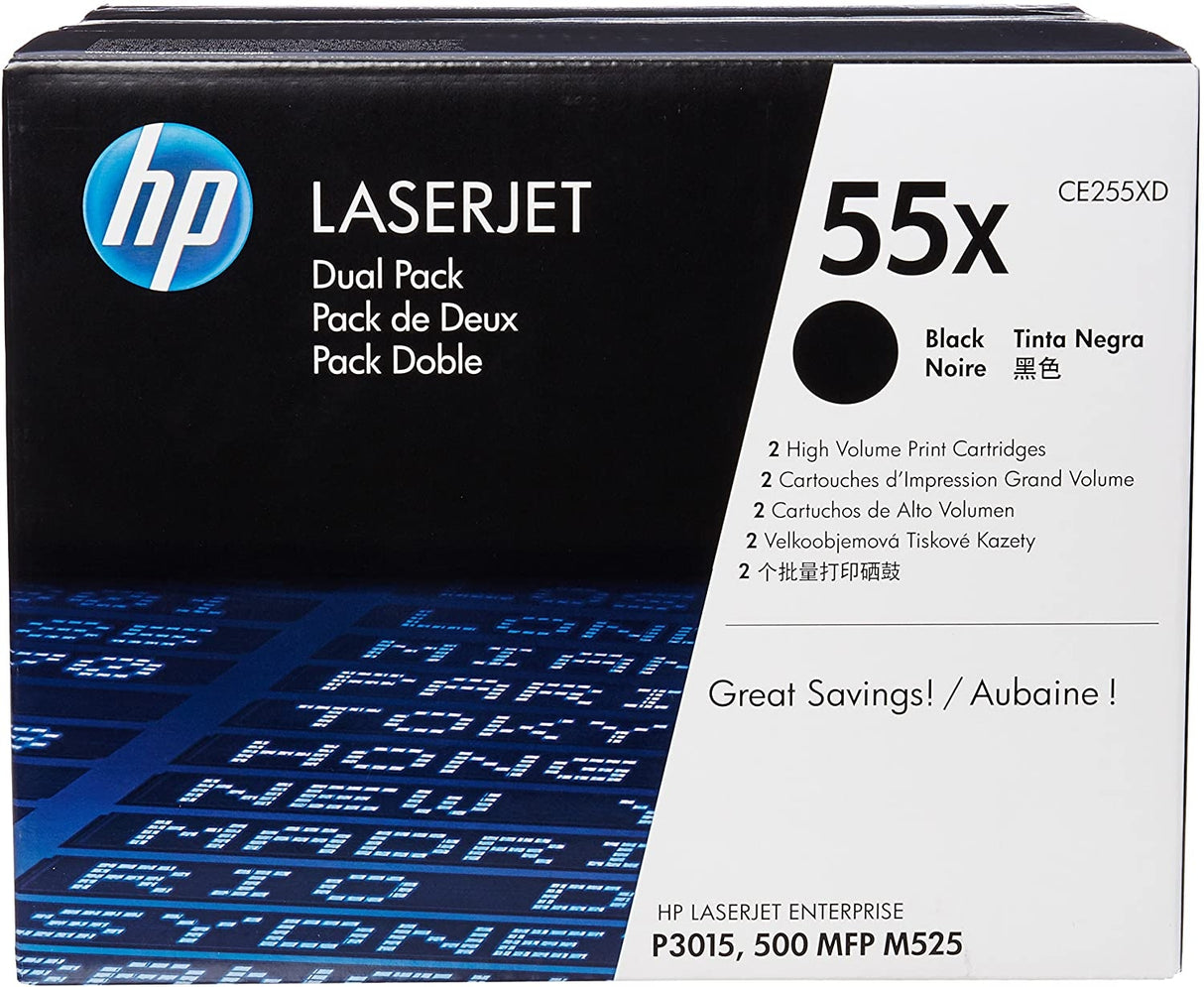 HP 55X 2-Pack High Yield Black Original LaserJet Toner Cartridges - CE255XD
