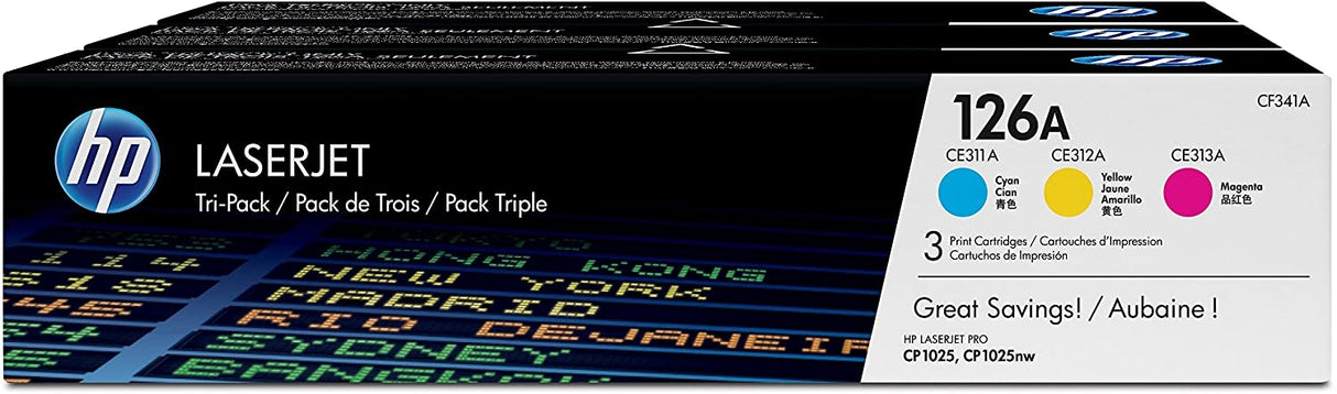 HP 126A 3-Pack Cyan/Magenta/Yellow Original LaserJet Toner Cartridges - CF341A
