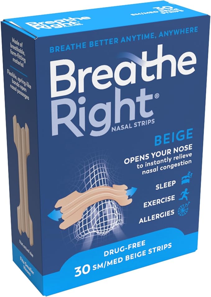 Breathe Right Snoring Congestion Relief Nasal Strips Small/Medium Original 30 Strips - 1 Pack