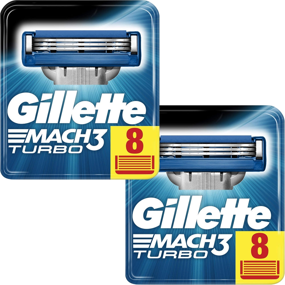 Gillette Mach3 Turbo Razor Blades - 16 Piece Bundle (2 Packs of 8)