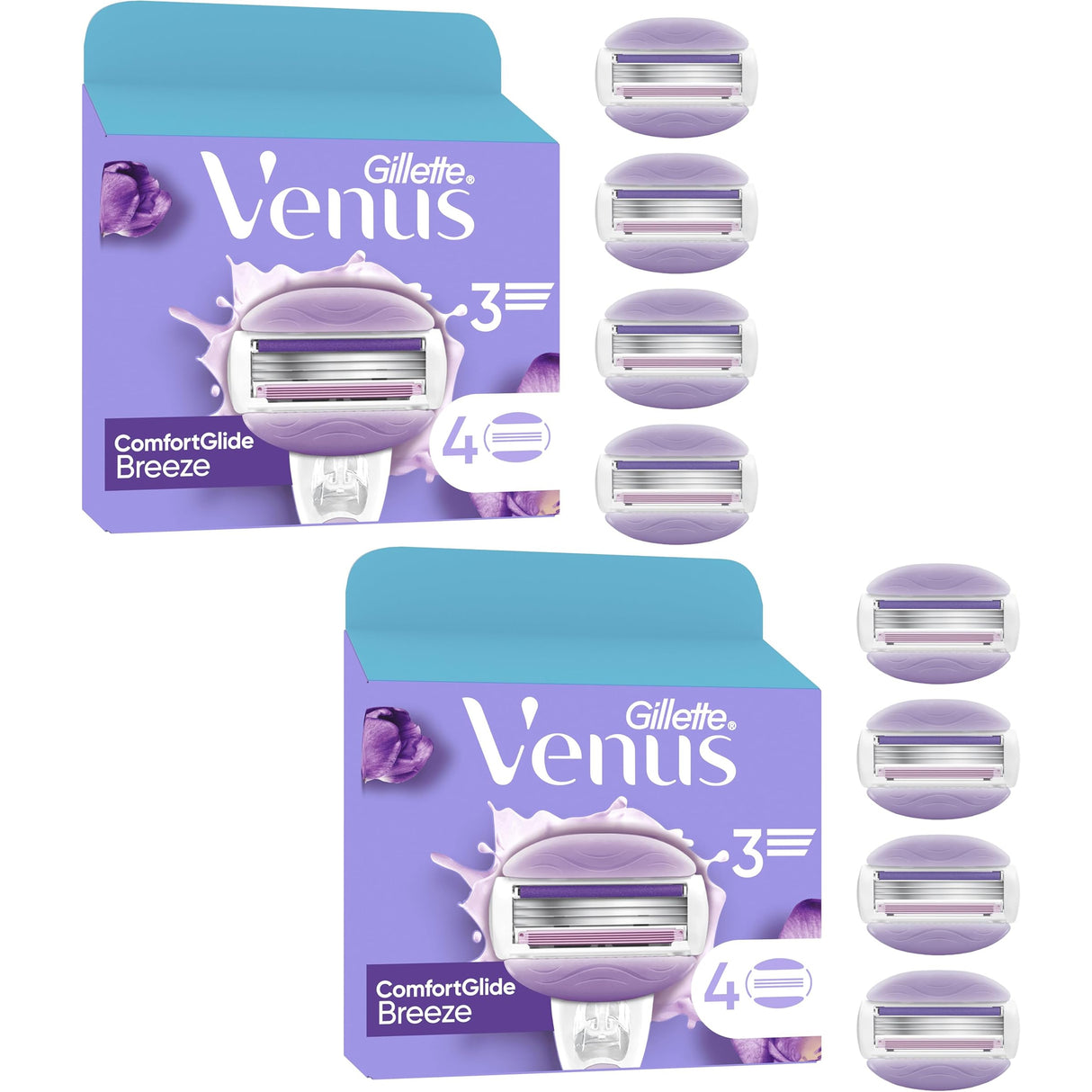 Gillette Venus ComfortGlide Breeze Razor Blades - 8 Piece Bundle (2 Packs of 4)