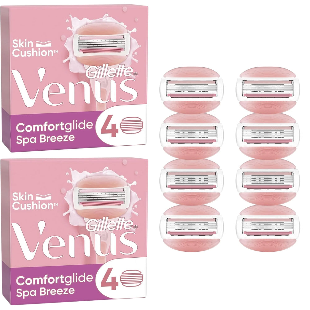 Gillette Venus ComfortGlide Spa Breeze Razor Blades - 8 Piece Bundle (2 Packs of 4)