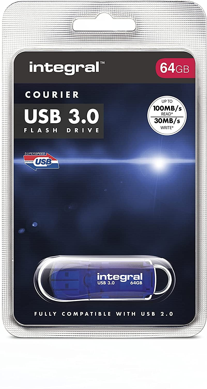 Integral INFD64GBCOU3.0 64GB USB Memory 3.0 Flash Drive Courier Blue