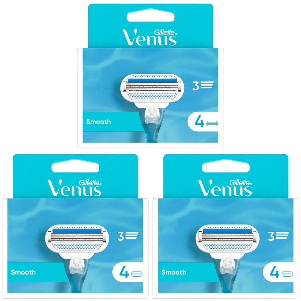 Gillette Venus Smooth Razor Blades - 12 Piece Bundle (3 Packs of 4)