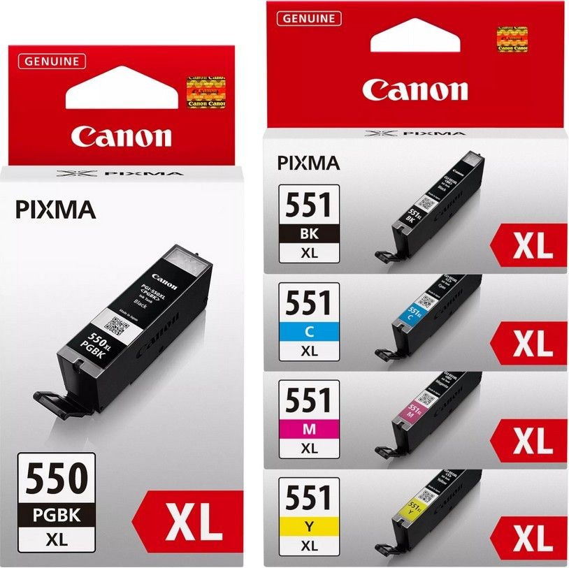 Canon PGI-550XL Black and CLI-551XL Black Cyan Magenta Yellow Ink Cartridge Bundle Pack