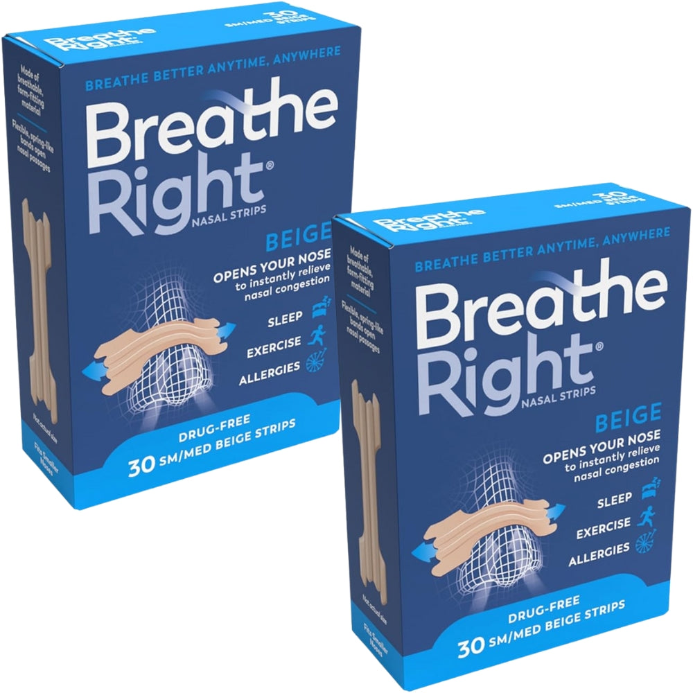 Breathe Right Snoring Congestion Relief Nasal Strips Small/Medium Original 30 Strips - 2 Pack