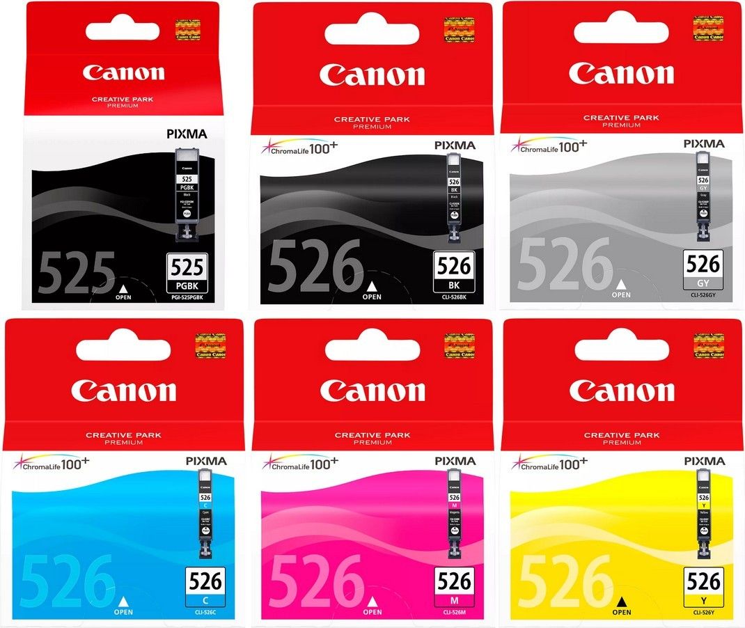 Canon PGI-525 Black and CLI-526 Black Cyan Magenta Yellow Grey Ink Cartridge Bundle Pack