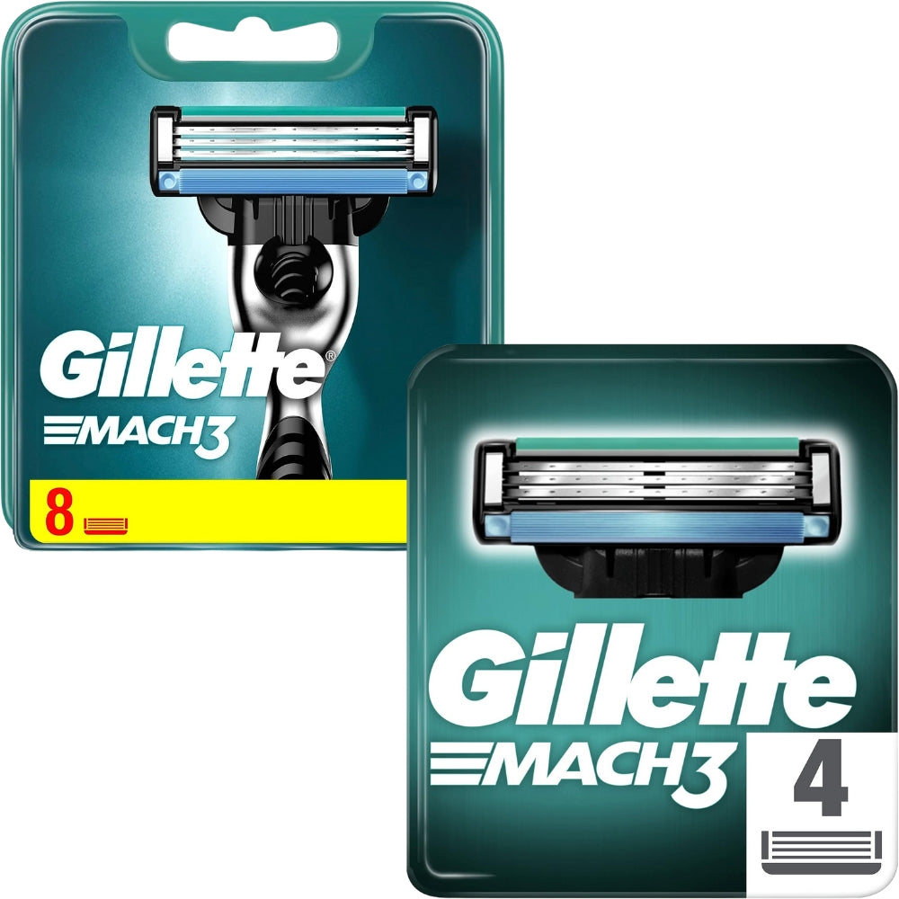Gillette Mach3 Razor Blades - 12 Piece Bundle (8 Pack and 4 Pack)