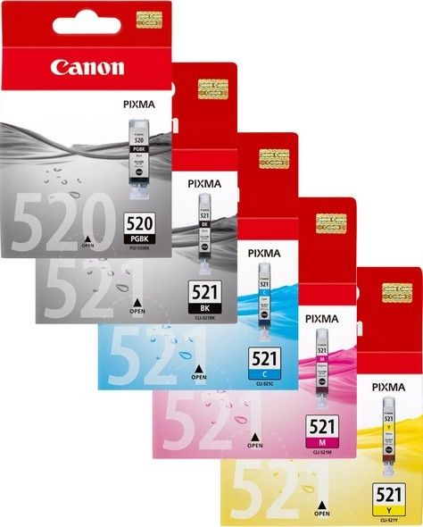 Canon PGI-520 Black and CLI-521 Black Cyan Magenta Yellow Ink Cartridge Bundle Pack