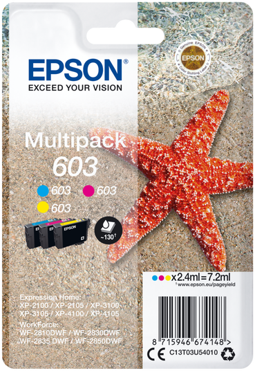 Epson 603 Starfish Cyan Magenta Yellow Ink Cartridge Combo Pack