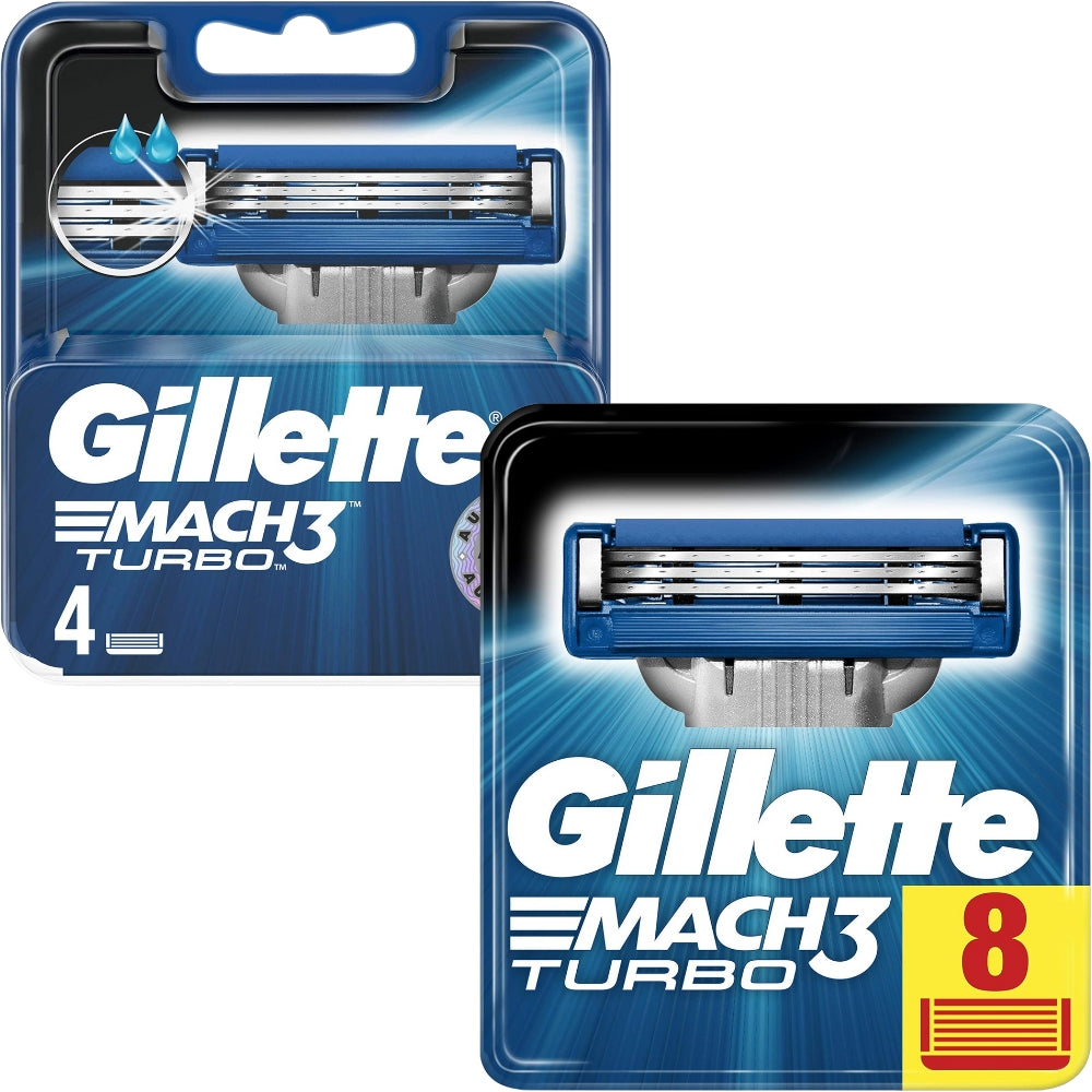 Gillette Mach3 Turbo Razor Blades - 12 Piece Bundle (8 Pack and 4 Pack)