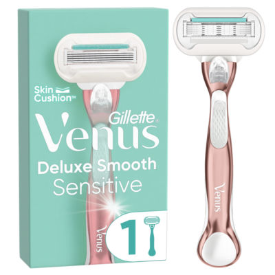 Gillette Venus Deluxe Smooth Sensitive Women's Razor + 1 Blade Refill with Rose Gold Metal Handle