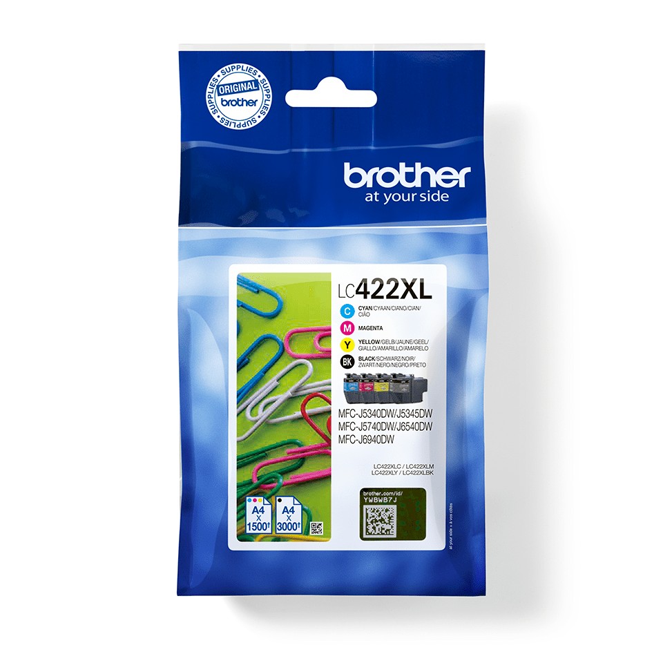 Brother LC422XL Black Cyan Magenta Yellow Ink Cartridge Value Pack - LC422XLVAL