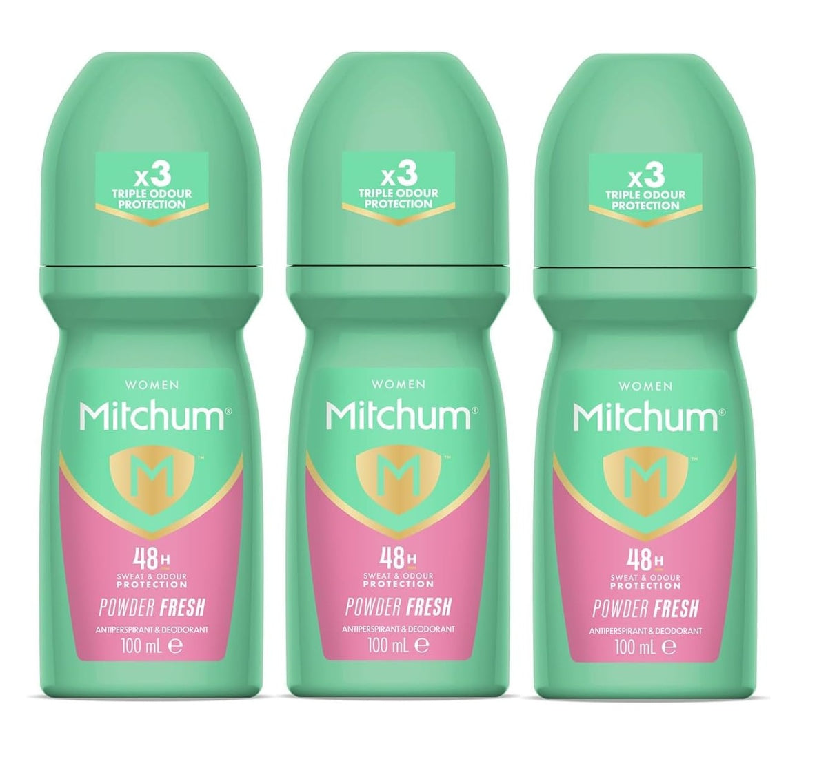 Mitchum Deodorant Roll On Powder Fresh 100ml - 3 Pack Bundle