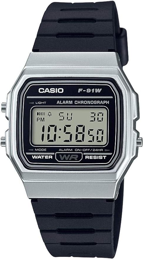 Casio Casual Digital Watch with Black Rubber Strap & Silver Plated Case - F-91WM-7AEF (EOL)