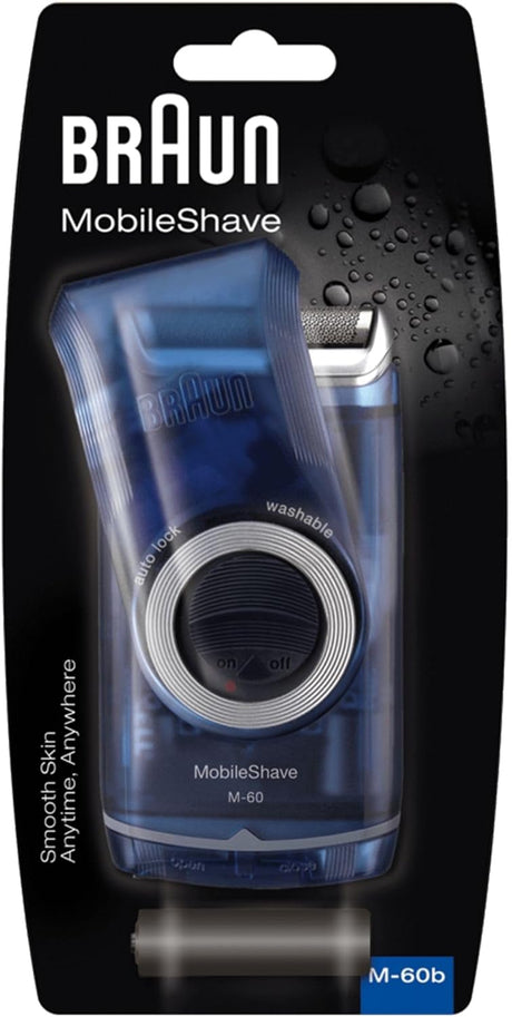 Braun PocketGo Mobile Shave Electric Travel Shaver M60, With Travel Lock - Blue