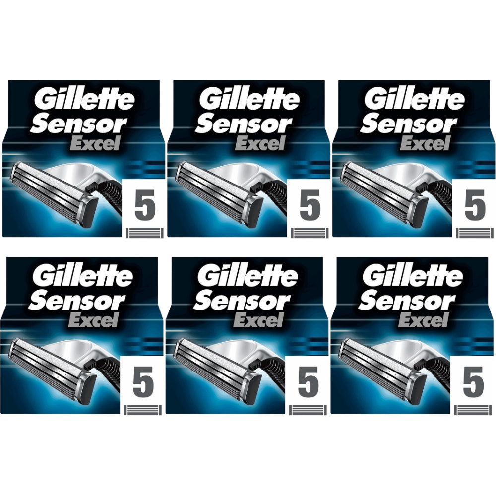 Gillette Sensor Excel Razor Blades - 30 Piece Bundle (6 Packs of 5)