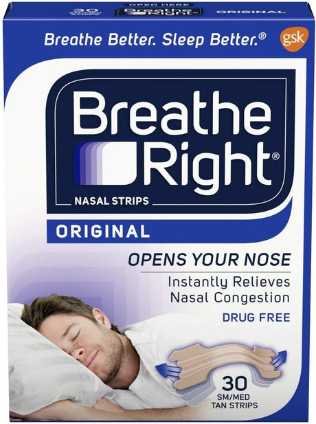 Breathe Right Snoring Congestion Relief Nasal Strips Small/Medium Original 30 Strips - 4 Pack