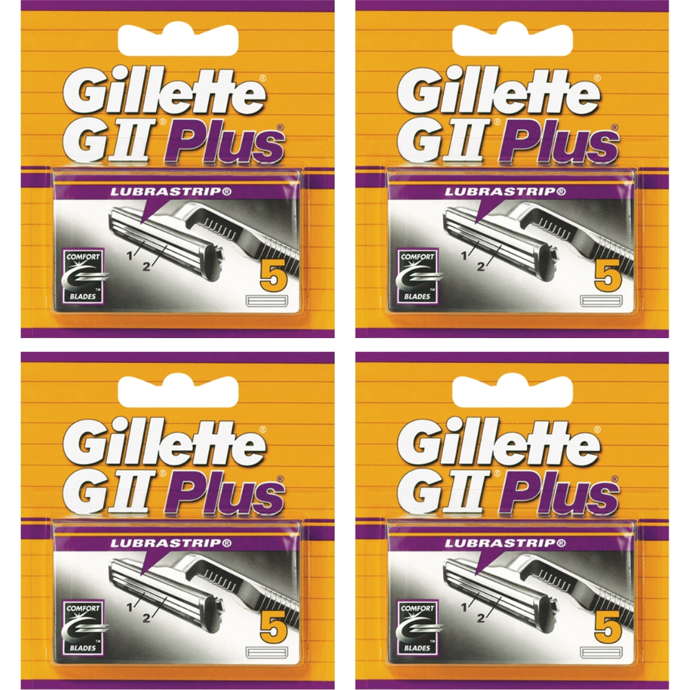 Gillette Lubrastrip GII Plus Men's Razor Blades 20 Piece Bundle (4 x 5 Packs)