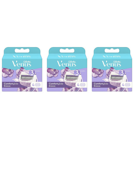 Gillette Venus ComfortGlide Breeze Razor Blades - 12 Piece Bundle (3 Packs of 4)