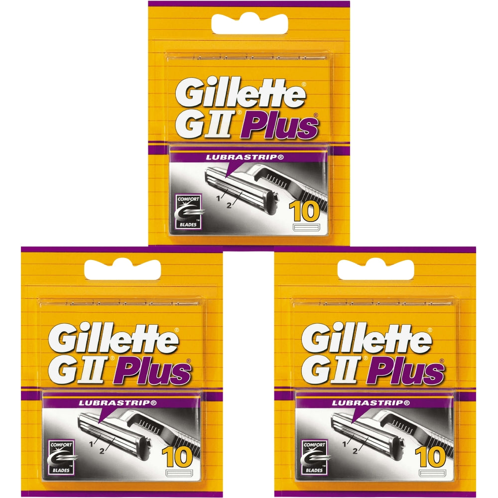 Gillette Lubrastrip GII Plus Men's Razor Blades - 30 Piece Bundle (3 x 10 Packs)