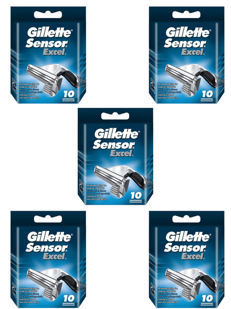 Gillette Sensor Excel Razor Blades - 50 Piece Bundle (5 Packs of 10)