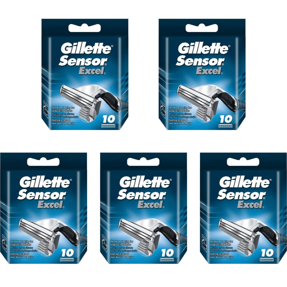 Gillette Sensor Excel Razor Blades - 50 Piece Bundle (5 Packs of 10)