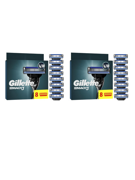 Gillette Mach3 Razor Blades Upgraded Lubrastrip - 16 Piece Bundle (2 x 8 pack)