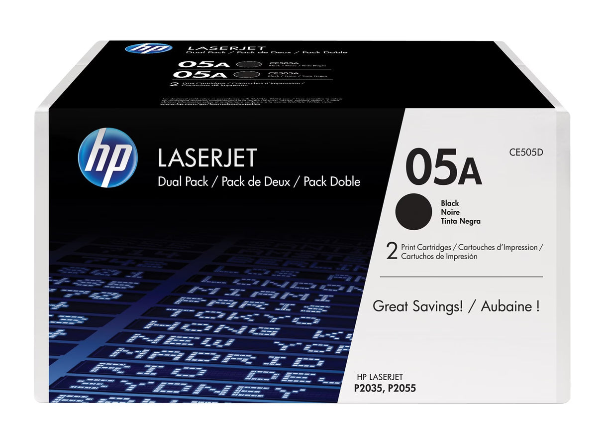 HP 05A 2-Pack Black Original LaserJet Toner Cartridges - CE505D