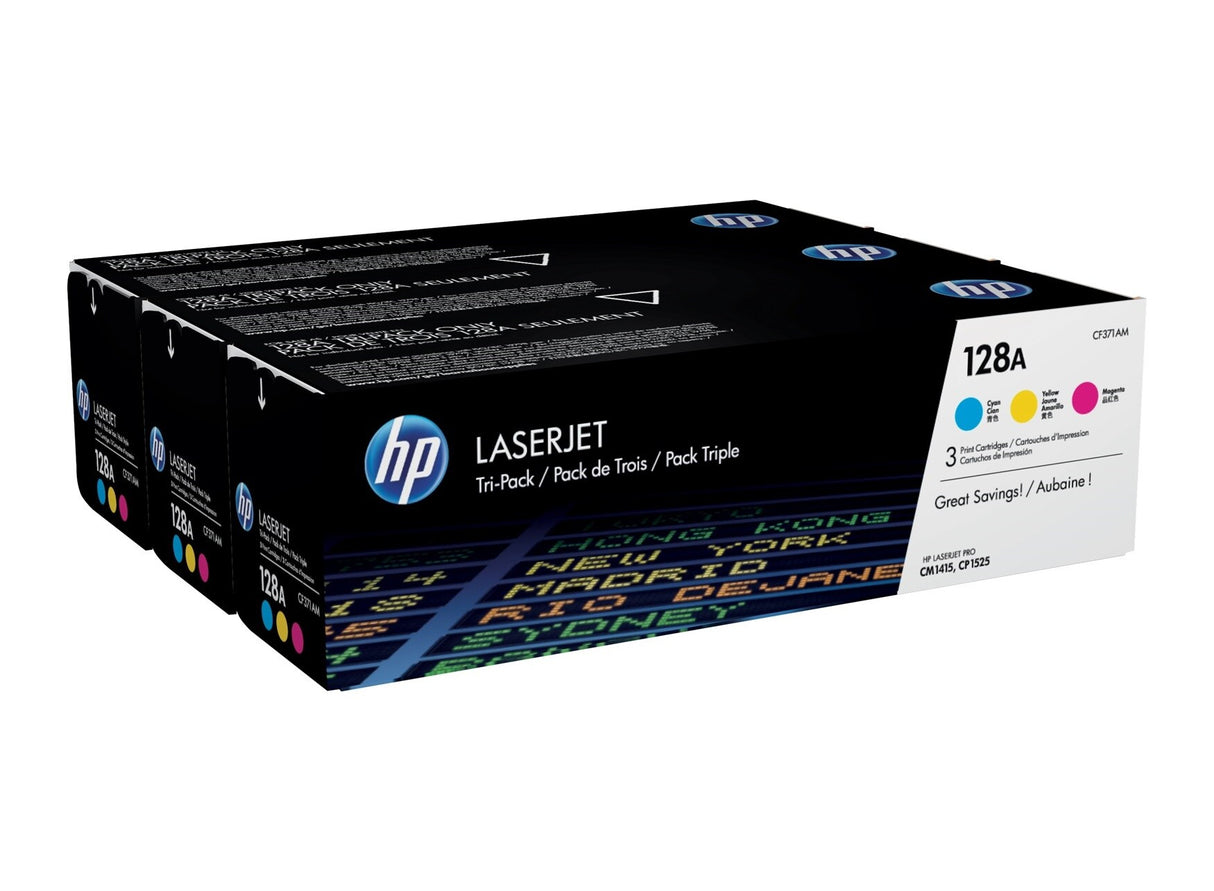 HP 128A 3-Pack Cyan/Magenta/Yellow Original LaserJet Toner Cartridges - CF371AM