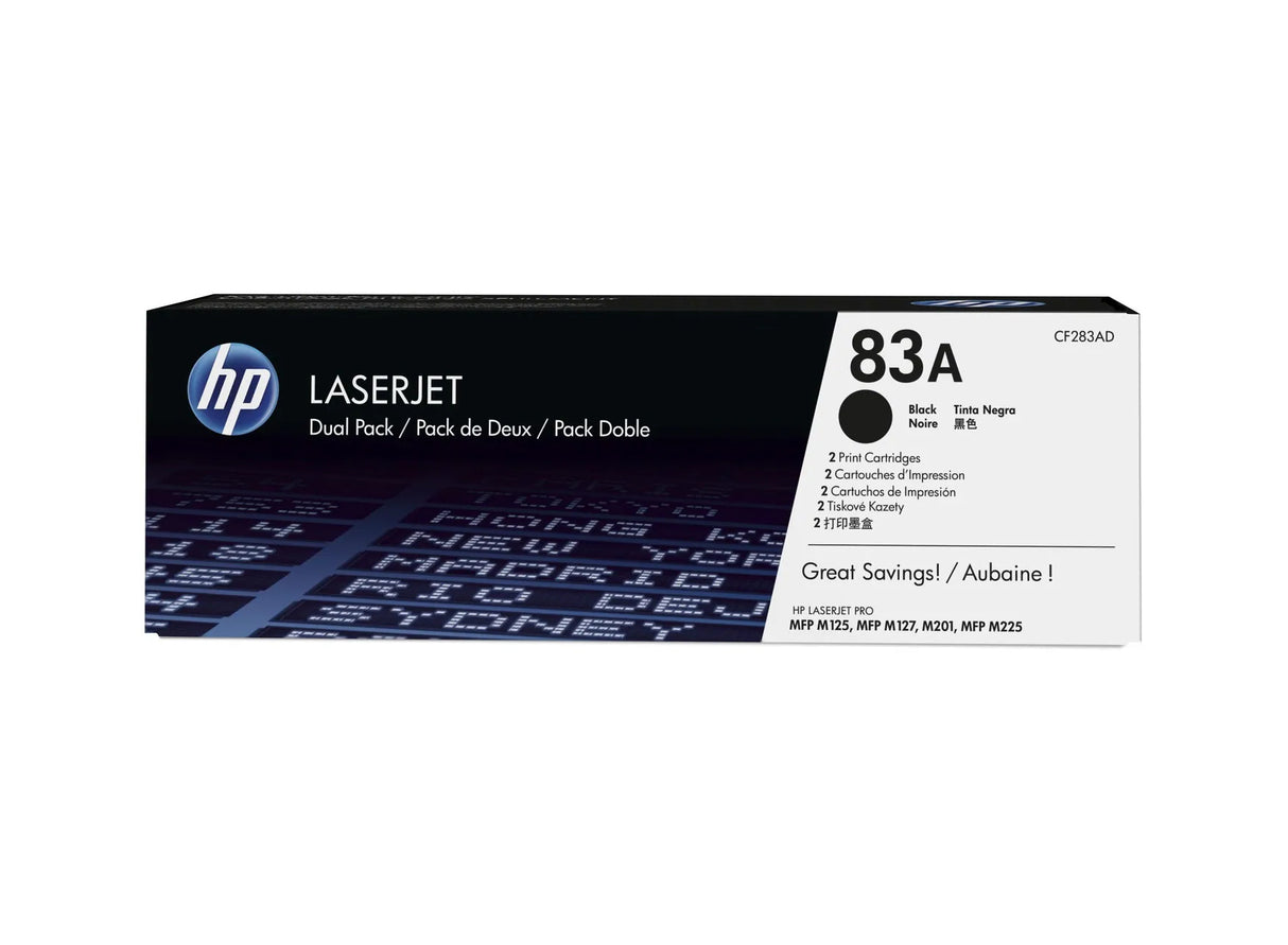 HP 83A 2-Pack Black Original LaserJet Toner Cartridges - CF283AD