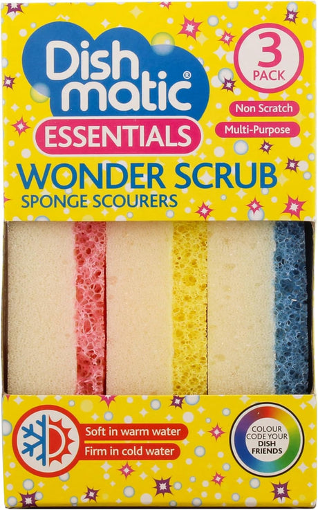 Dishmatic Wonder Scrub Sponge Scourers, Non-Scratch - Pack of 3