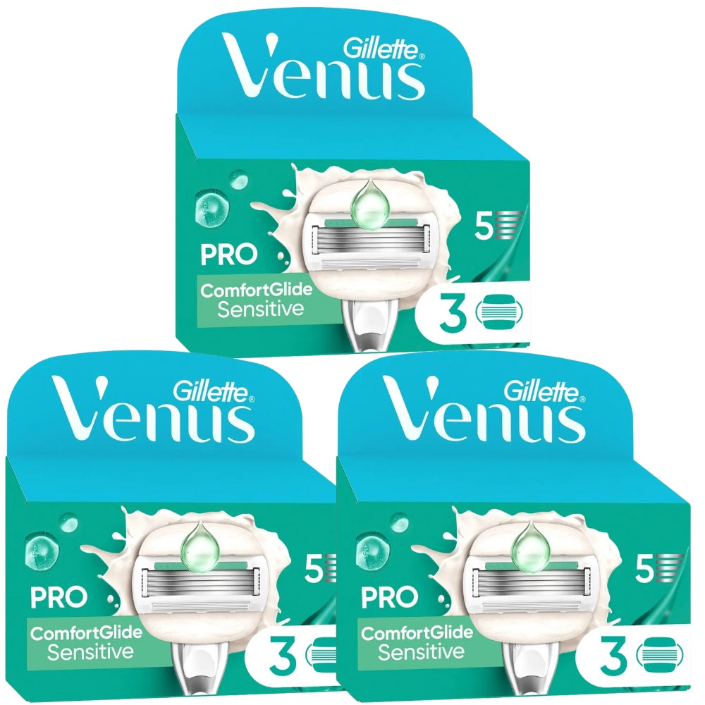 Gillette Venus ComfortGlide Sensitive Razor Blades - 9 Piece Bundle (3 packs of 3)