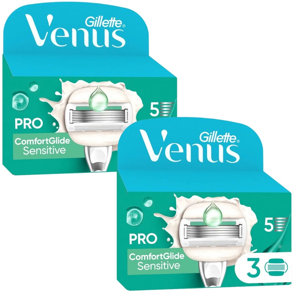Gillette Venus ComfortGlide Sensitive Razor Blades - 6 Piece Bundle (2 packs of 3)