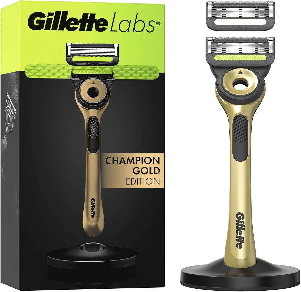 Gillette Labs Men's Razor, Champion Gold with Reusable Handle and 2 Refill Cartridges