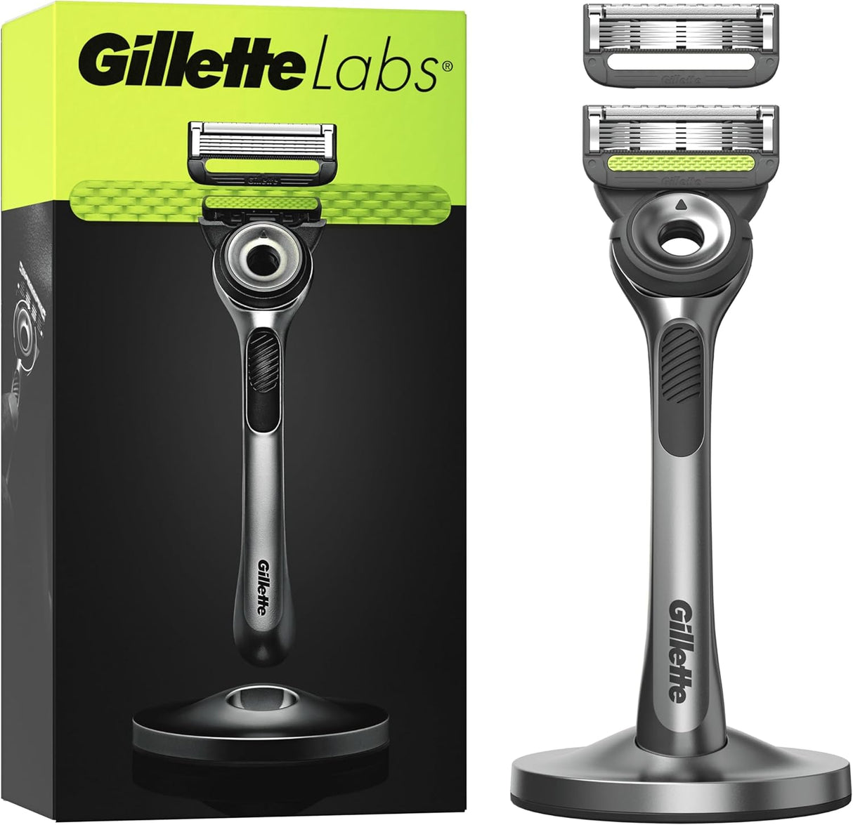 Gillette Labs Men's Razor with Reusable Silver Handle and 2 Refill Cartridges