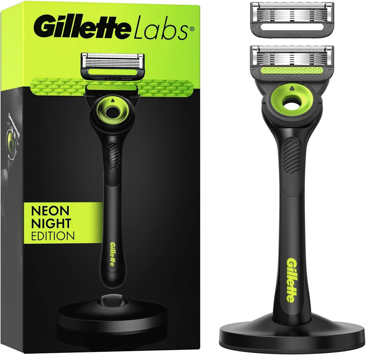 Gillette Labs Men's Razor, Neon Night Edition with Reusable Handle and 2 Refill Cartridges