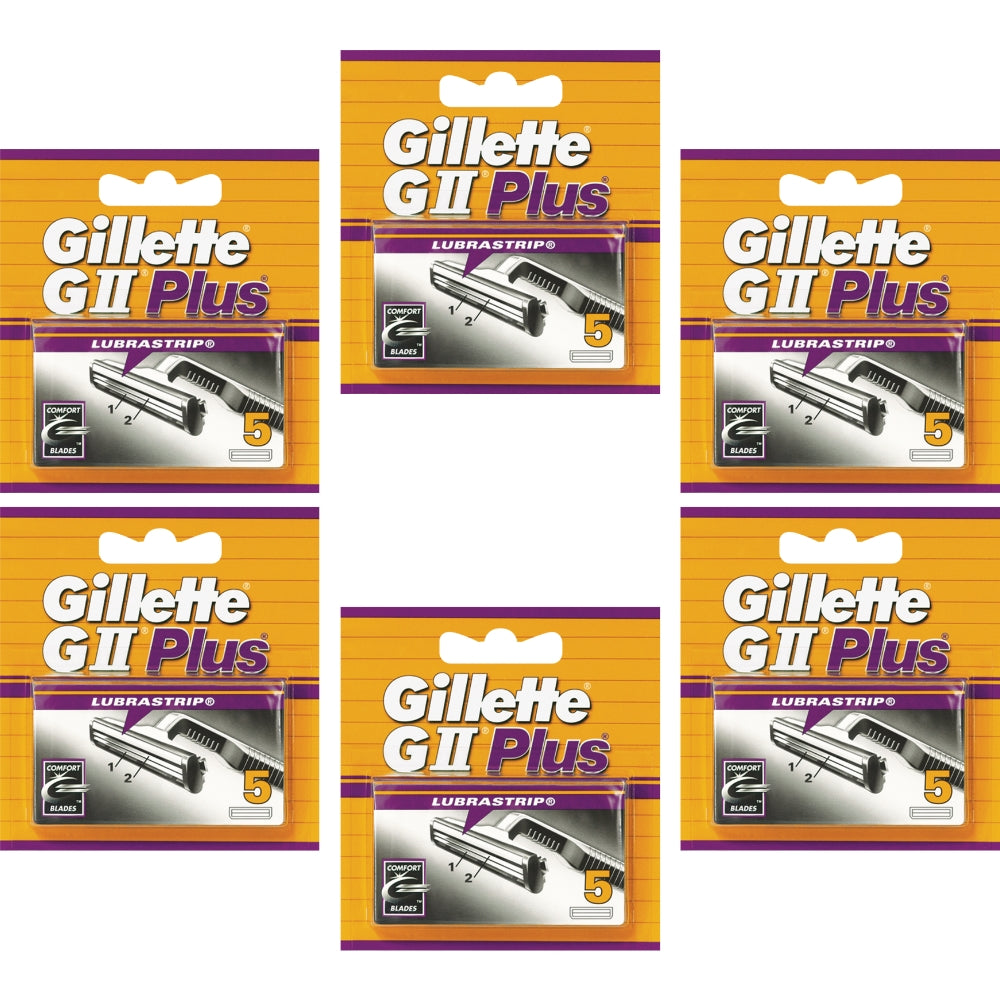 Gillette Lubrastrip GII Plus Men's Razor Blades 30 Piece Bundle (6 x 5 Packs)