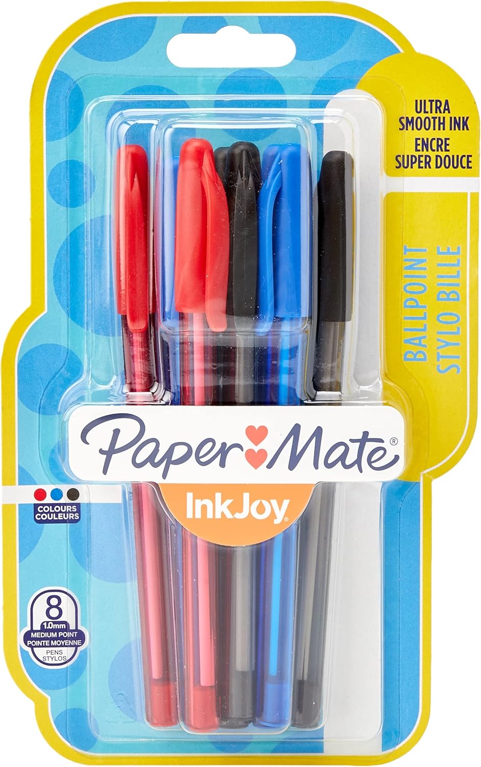 Paper Mate InkJoy Ballpoint Pens, 1.0mm Tip, Black Blue Red Ink, Pack of 8 (19567457)