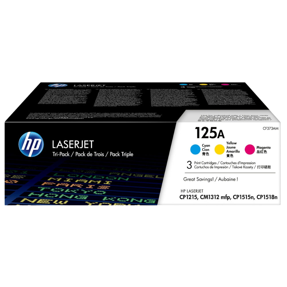 HP 125A 3-Pack High Yield Cyan/Magenta/Yellow Original LaserJet Toner Cartridges - CF373AM
